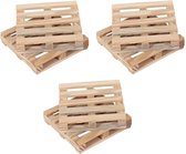 6x Houten glazenonderzetters pallet vorm 10 x 10 cm - Keukenbenodigdheden - Tafeldecoratie - Glas/beker onderzetters van hout