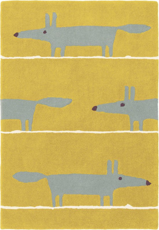 Scion - Mr Fox Mustard 25306 Vloerkleed - 090x150  - Rechthoek - Kinder,Laagpolig Tapijt - Modern - Geel, Grijs