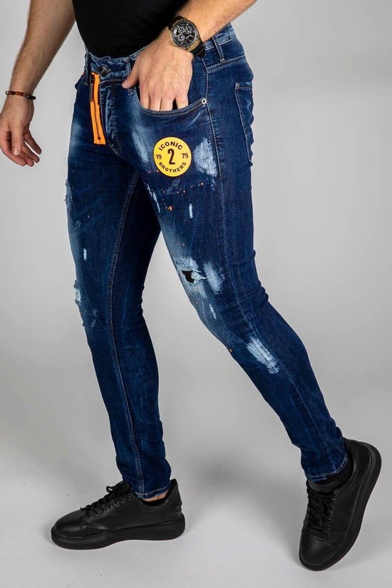 Jeans blauw ICON met oranje rits - Heren Kleding - Maat W29 | bol