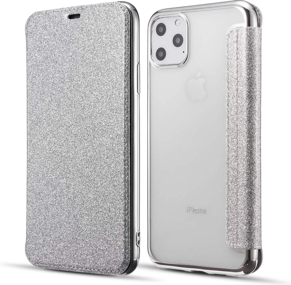 Geschikt voor Apple iPhone 11 Flip Case - Zilver - Glitter - PU leer - Soft TPU - Folio