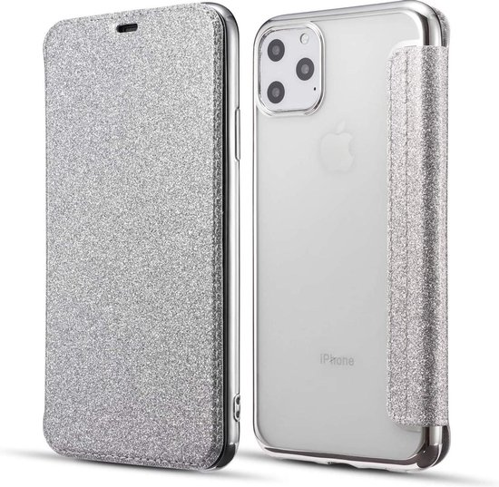 Apple iPhone 11 Flip Case Zilver Glitter PU leer Soft TPU