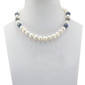 PROUD PEARLS® Parelketting met grote AAA-parels, zilver en Delfts blauw porselein