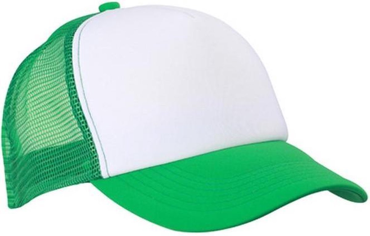 Myrtle Beach Volwassenen Unisex 5 Panel Polyester Mesh Cap (Wit/varengroen)