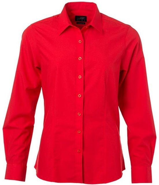 Chemise en popeline à manches longues pour femmes / femmes James and Nicholson (rouge tomate)