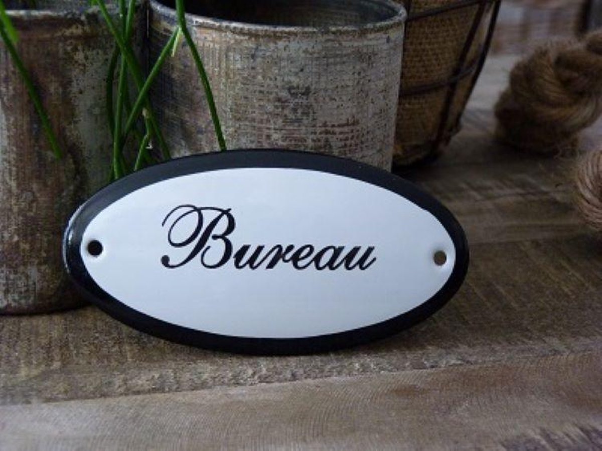 Emaille deurbordje ovaal 'Bureau'
