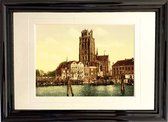 Oud Stadsgezicht Dordrecht - Kerk en Haven - Foto Print Wanddecoratie Lijst - 30x20 cm