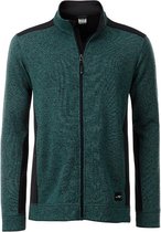 James and Nicholson Heren Gebreide Werkkleding Fleece Jacket (Donkergroen gemelangeerd/zwart)