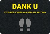 Zelfklevende vloermat met tekst "Dank u voor het houden van gepaste afstand"