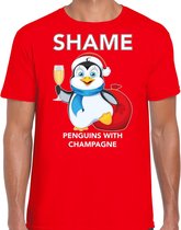 Pinguin Kerstshirt / Kerst t-shirt Shame penguins with champagne rood voor heren - Kerstkleding / Christmas outfit L