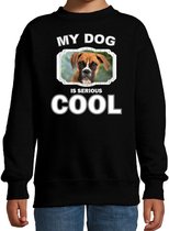 Boxer honden trui / sweater my dog is serious cool zwart - kinderen - Boxer liefhebber cadeau sweaters 3-4 jaar (98/104)