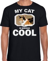 Lapjeskat katten t-shirt my cat is serious cool zwart - heren - katten / poezen liefhebber cadeau shirt M