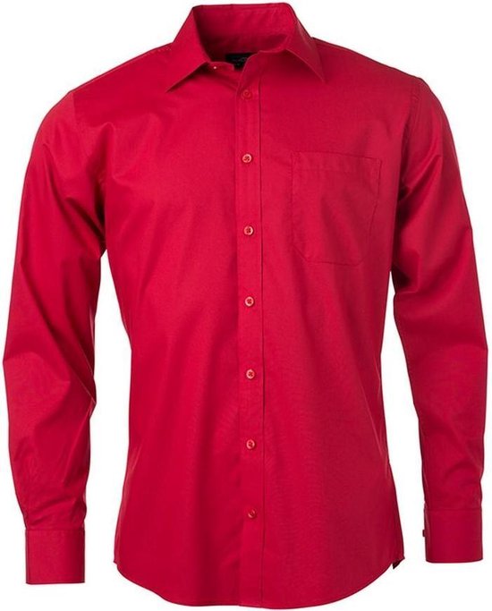 James and Nicholson Heren Longsleeve Poplin Shirt (Rood)