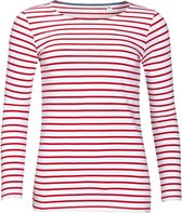 SOLS Dames/dames Marine Long Sleeve Stripe T-Shirt (Wit/rood)