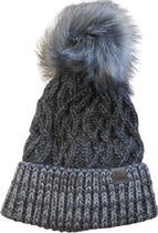 Muts fleece binnenkant met pompon van nepbont