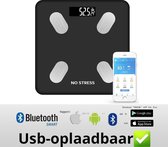 Digitale Bluetooth Personen weegschaal - 12 Lichaamsdata - USB OPLAADBAAR - INCL NEDERLANDSE APP - lichaamsanalyse - vetpercentage - spiermassa - gewicht - BMI - LBM - Weegschaal Met Lichaams