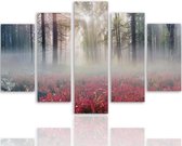 Schilderij , Mist in het Bos , Multikleur ,4 maten , 5 luik , wanddecoratie , Premium print , XXL