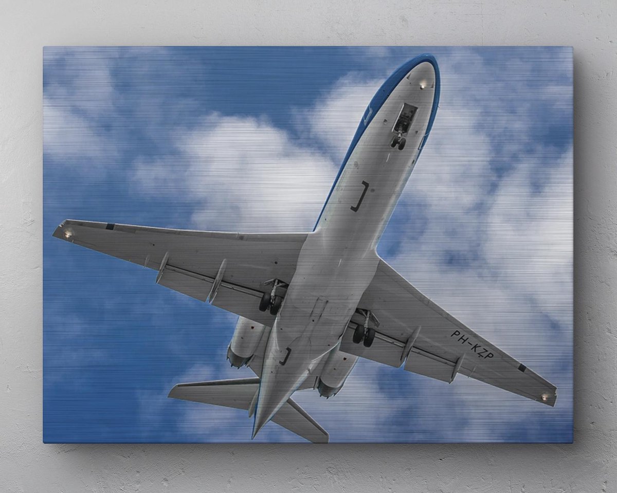 - Schilderij - Klm Fokker Belly Shot Inclusief Ophangplaatjes Luchtvaart Muurdecoratie - Multicolor - 80 X 60 Cm