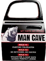 Signs-USA - Man Cave auto deur Hot Rod - verweerde uitvoering - met Man Cave regels - metaal - 41 x 6,5 x 58,5 cm