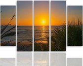Schilderij , Zonsondergang aan het strand , Multikleur ,4 maten , 5 luik , wanddecoratie , Premium print , XXL
