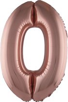 Cijferballon folie nummer 0 | Opblaascijfer 0 rosé goud 102cm