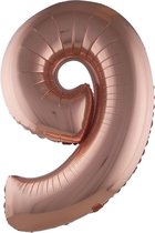 Cijferballon folie nummer 9 | Opblaascijfer 9 rosé goud 102cm