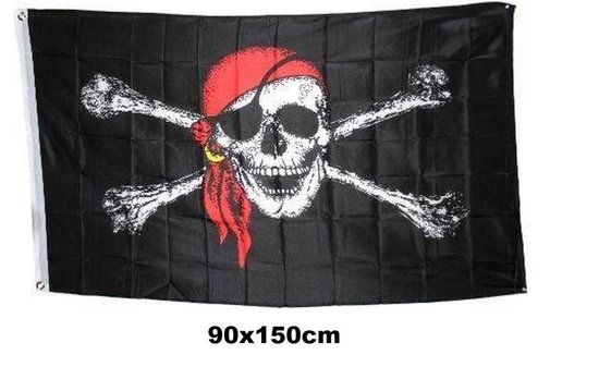Drapeau pirate avec Bandana rouge 90cmx 150cm - drapeau pirate tête de mort  drapeau pirate | bol.com