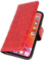 Krokodil Handmade Echt Lederen Telefoonhoesje voor iPhone 11 - Rood