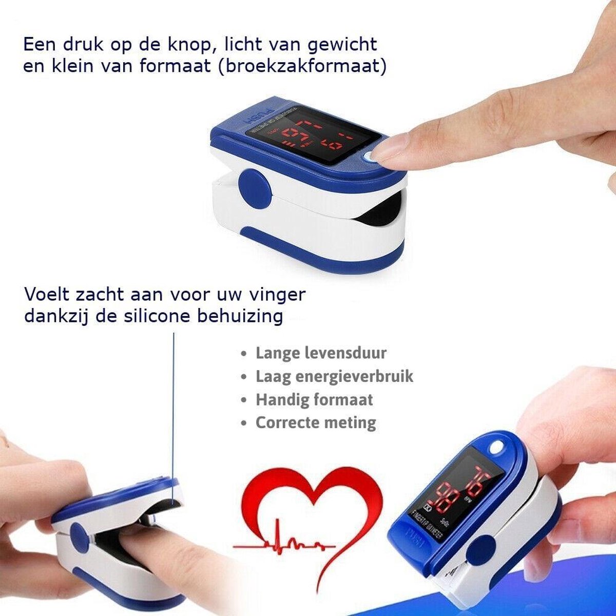 Zuurstof saturatie meter inclusief batterijen - Realtime hartslag meting - Zuurstofmeter vinger - Digitale vingertop pulse oximeter - Hartslagmeter - Medische hulpmiddel - CE + FAGG gekeurd - - Merkloos