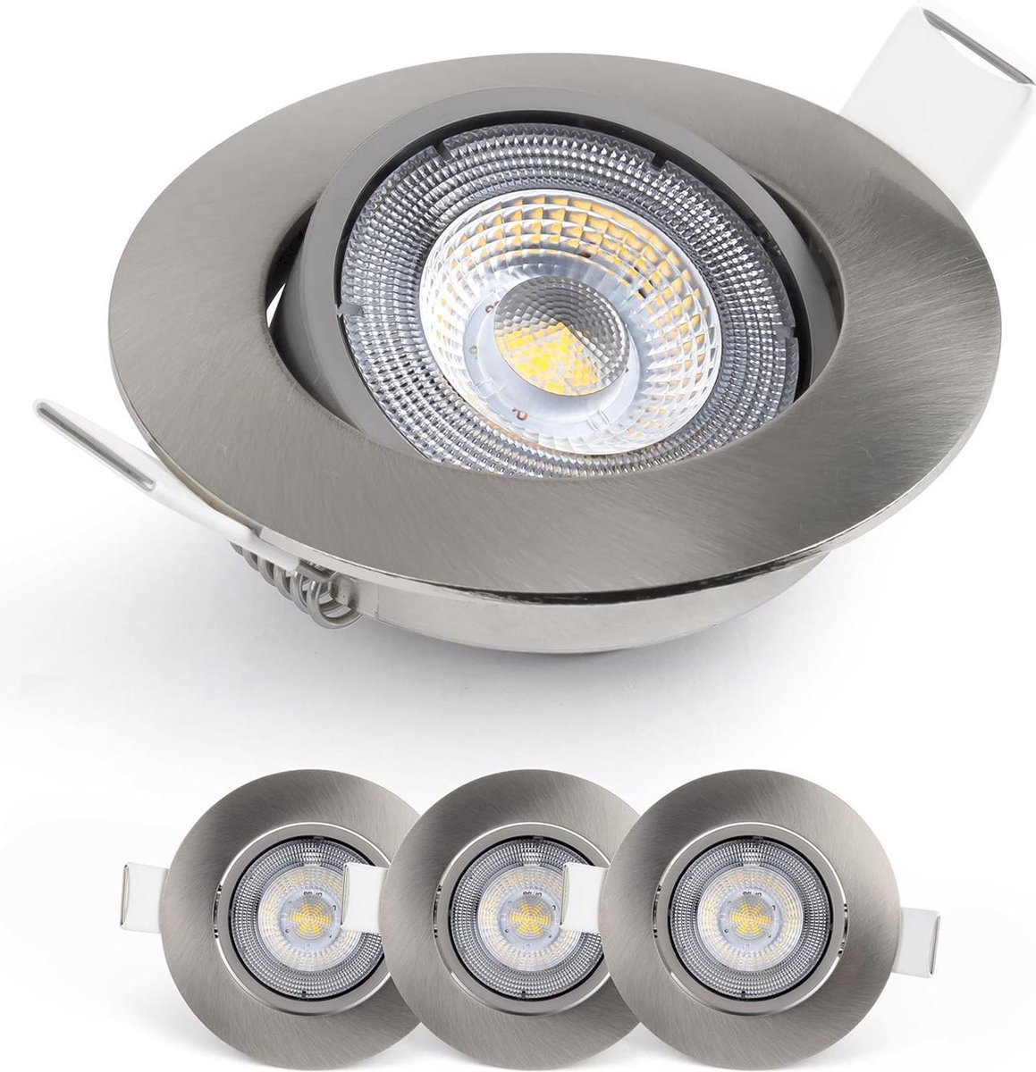 Emos Exclusive 2700K Warm Wit Set van 3 LED Inbouwspots, 450 lumen vervangt 50W, LED Spotjes | Ultra lage inbouwdiepte Inbouwspots geborsteld nikkel 50° Draaibaar