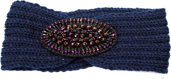 Gebreide hoofdband haarband met kralen broche kleur blauw maat one size |  bol.com