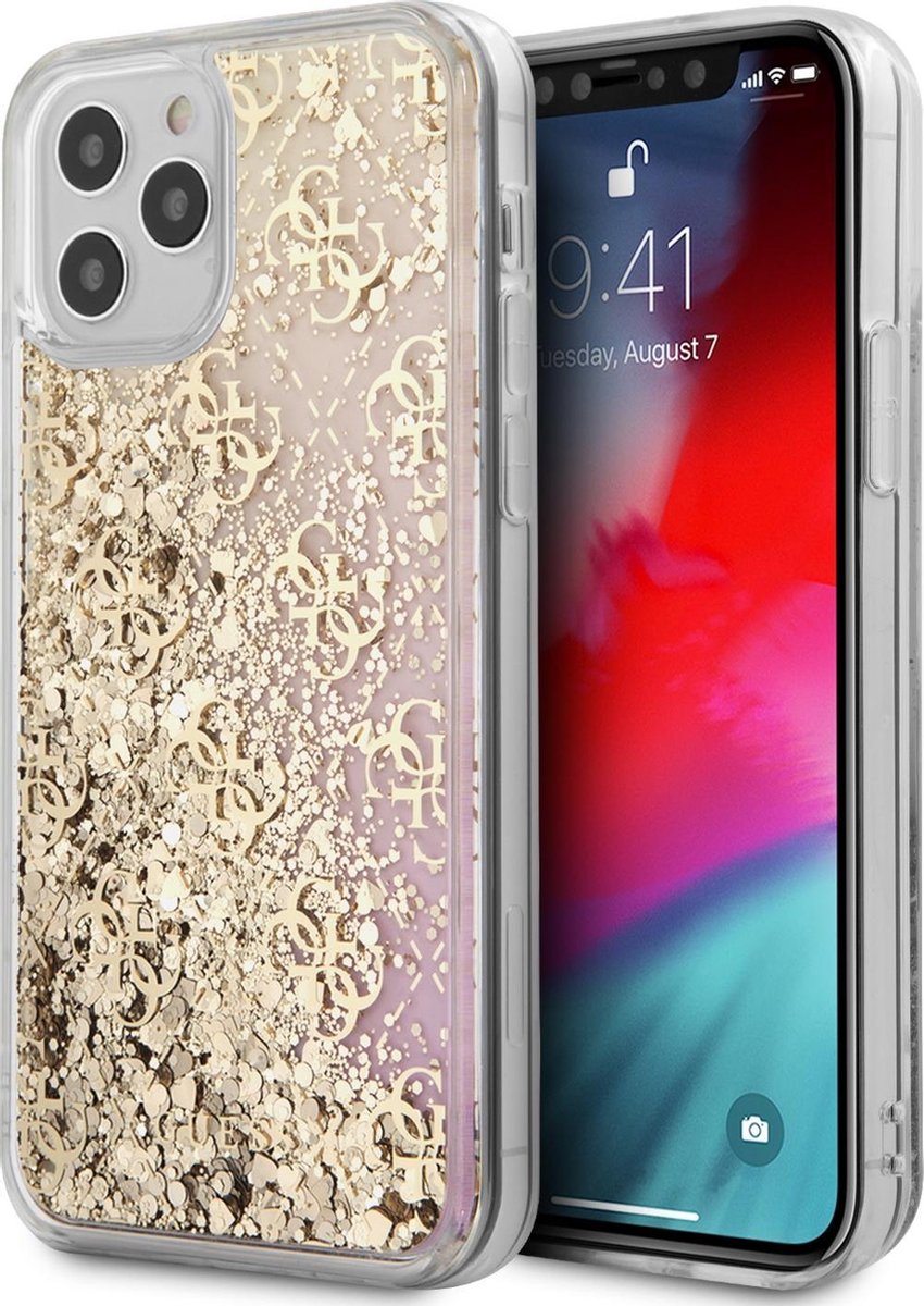 Goud hoesje van Guess - Backcover - iPhone 12 Pro Max - Liquid Glitter
