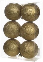 12x Gouden kunststof kerstballen 8 cm - Glitter - Onbreekbare plastic kerstballen - Kerstboomversiering goud