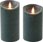 Set van 2x stuks Antiek Groen Led kaarsen met bewegende vlam - 12.5 en 15 cm - Sfeer stompkaarsen voor binnen