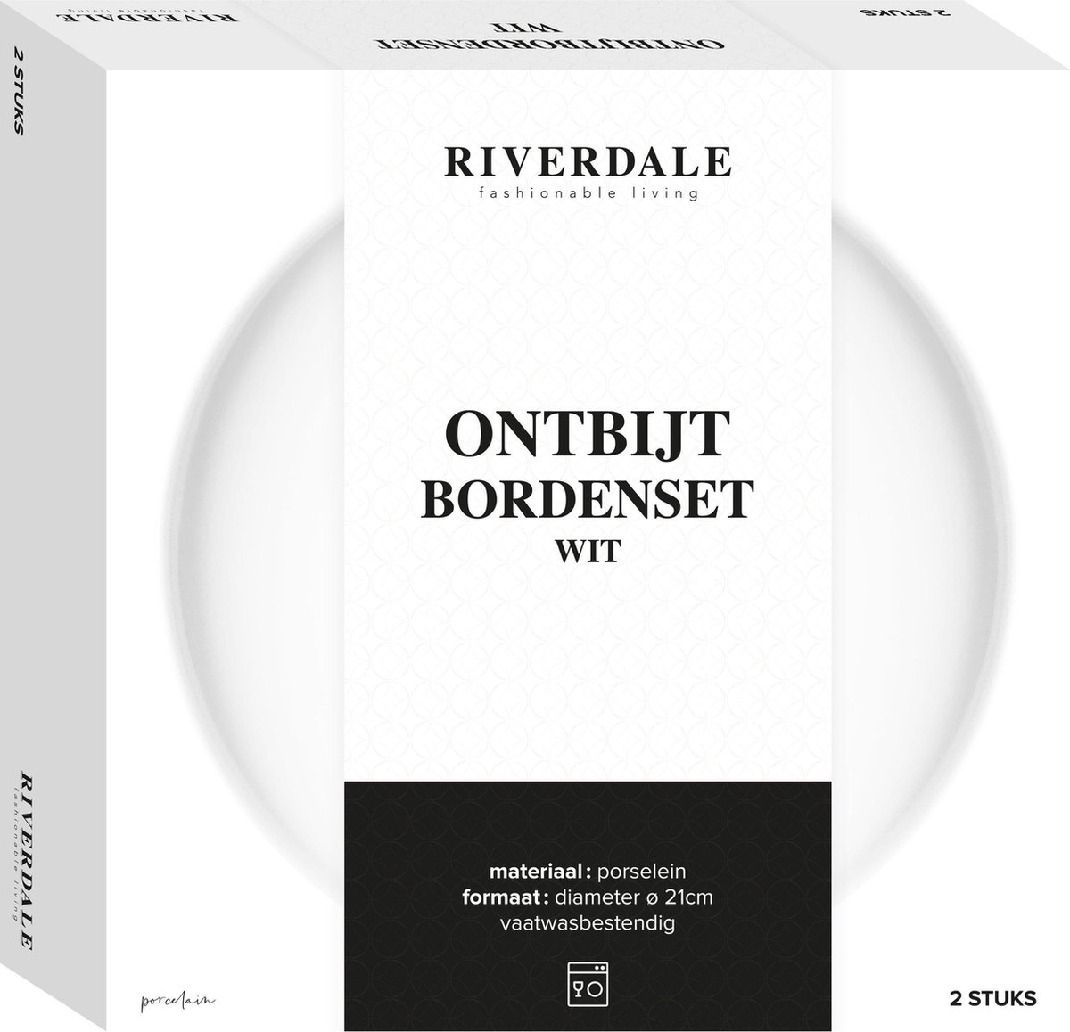 Riverdale Endless servies - ontbijtbord 21cm wit set 2 stuks