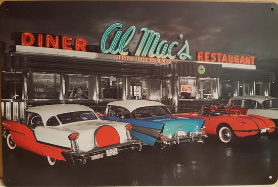 American Diner all Mac Reclamebord van metaal METALEN-WANDBORD - MUURPLAAT - VINTAGE - RETRO - HORECA- BORD-WANDDECORATIE -TEKSTBORD - DECORATIEBORD - RECLAMEPLAAT - WANDPLAAT - NOSTALGIE -CAFE- BAR -MANCAVE- KROEG- MAN CAVE