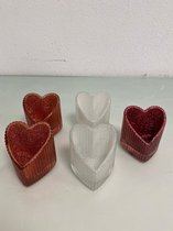 Sierlijke waxinelichthouders met glitter: in hartvorm - set van 5 stuks (divers)