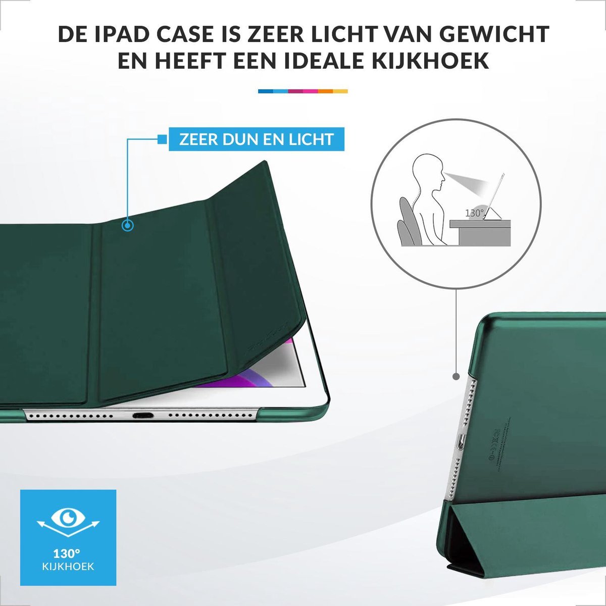 YONO Hoes geschikt voor iPad 9 10.2 inch - 9e Generatie - 8e - 7e - 2021 - 2020 - 2019 - Case Cover - Tablet Hoesje - Donkergroen — afbeelding 3