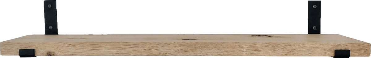 GoudmetHout® Wandplank Industrieel - 120 x 25 cm Muurplank - Eiken Hout - Decoratie Wandrek & Boekenrek - Hangplank Keuken - Wall Shelf + 2 Mat Zwarte Plankdragers van Staal