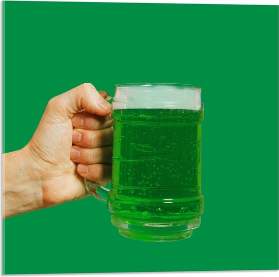 Acrylglas - Groen Drankje in Bier Pull - 50x50cm Foto op Acrylglas (Wanddecoratie op Acrylglas)