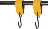 2x Leren S-haak hangers - Handles and more® | OKERGEEL - maat M  (Leren S-haken - S haken - handdoekkaakje - kapstokhaak - ophanghaken)