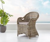 Outdoor-stoel Laneya in rotan grijs met bruin kussen Fauteuil