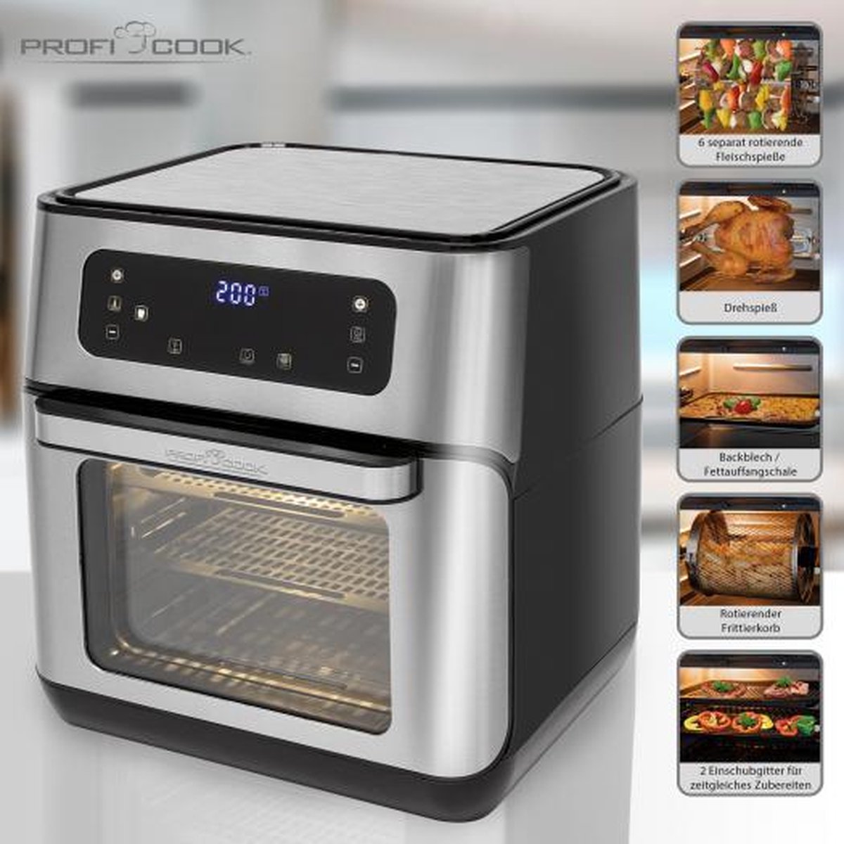 ProfiCook PC-FR 1200 H  Hetelucht friteuse - 11 liter - draaispit