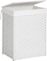 MIRA Home - Wasmand handgeweven - Met deksel en handvatten - Basic - Kunststof - Wit - 66x53.6x8.2