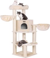 MIRA Home - Krabpaal voor katten - Kattenhuis - Kattenmand - Modern - Pluche - Beige - 55x55x153