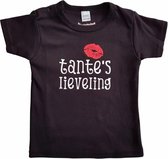 Zwart baby shirt met "Tante's lieveling" - maat 92 - babyshower, zwanger, cadeautje, kraamcadeau, grappig, geschenk, baby, tekst, bodieke