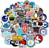 Laptopstickers voor programmeurs, hackers en computers nerds - 50 stickers met grappige codeer teksten, software logo's etc