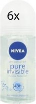 Nivea Deo Roll-on Pure Invisible 6 x 50 ml - voordeelverpakking