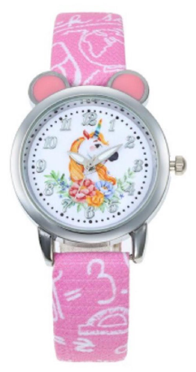 Prachtig Unicorn - Eenhoorn kinderhorloge- peuter horloge - meisjes - roze - 27 mm - I-deLuxe verpakking