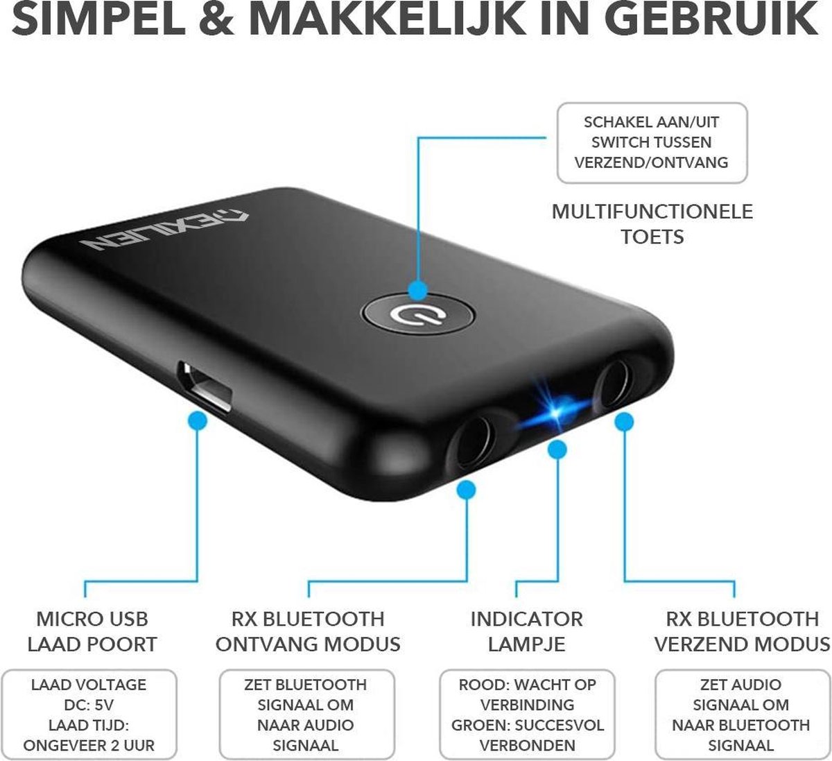 Exilien In Bluetooth Zender En Ontvanger Bereik Tot Meter Draadloze Bol Com