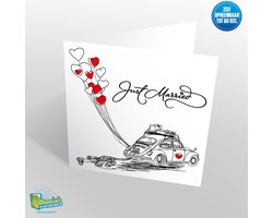 Muziekwenskaart - Just married – zelf opneembaar – 60 seconden – 21x21cm – hoge kwaliteit – inclusief envelop
